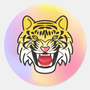 Lächelnde Tiger-Gesichtskunst-21876 Runder Aufkleber