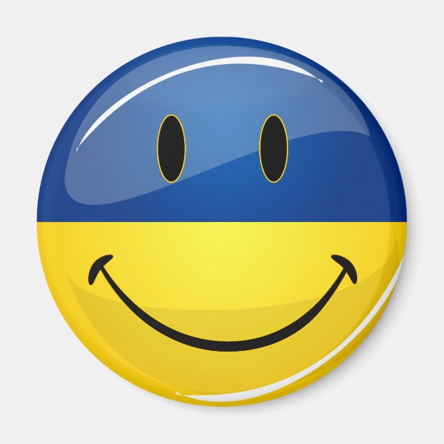 Lächelnde ukrainische Flagge Magnet (Vorne)