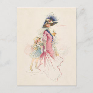 Lächelnde viktorianische Mutter und Tochter Ferien Feiertagspostkarte