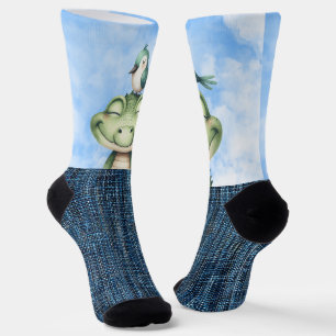 Lächelnder Alligator und Vogel Socken