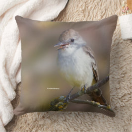Lächelnder ash-gethroter Flycatcher auf der Zweigs Kissen