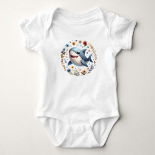 Lächelnder Baby-Hai in floraler See Baby Strampler