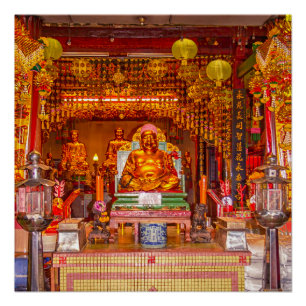 Lächelnder Buddha im chinesischen Tempel, Bangkok Poster