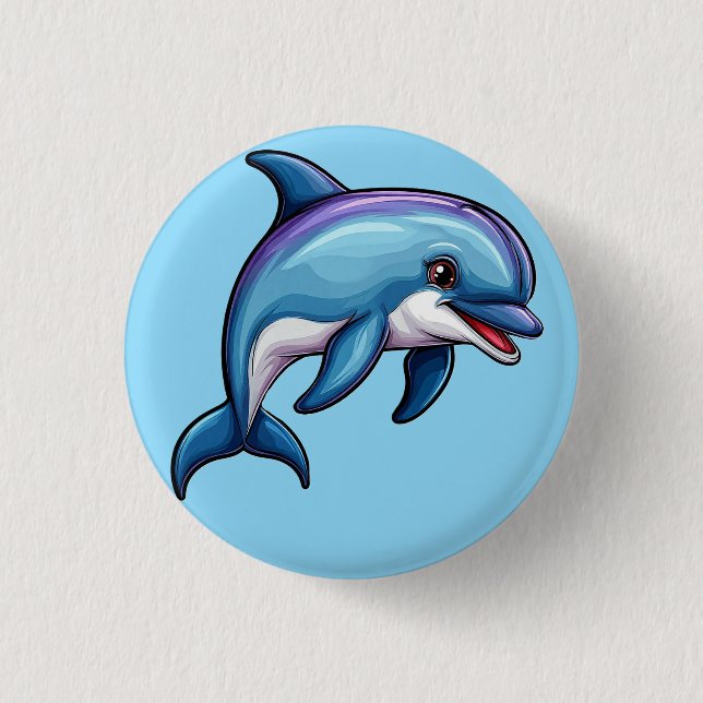 Lächelnder Cartoon Dolphin Button (Vorderseite)
