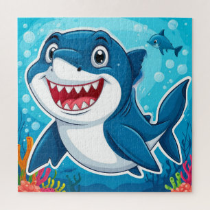 Lächelnder Cartoon Hai schwimmen unter Wasser Puzzle