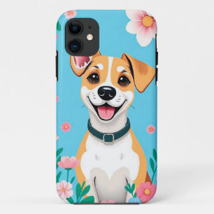 Lächelnder Cartoon Hund umgeben von Blume Case-Mate iPhone Hülle
