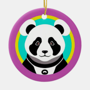 Lächelnder Cartoon-Panda-Bär in einem Kreis Keramik Ornament