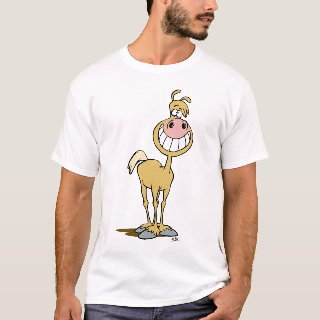 Lächelnder Cartoon Pferd T - Shirt (Vorderseite)