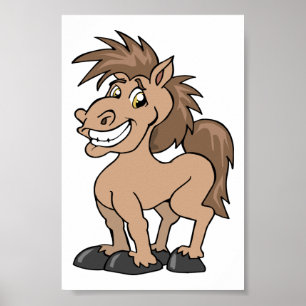 Lächelnder Cartoon Pony Albern PferdeEquine Thema Poster