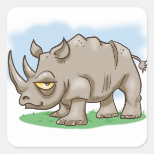 Lächelnder Cartoon Rhinoceros Quadratischer Aufkleber