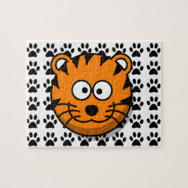 Lächelnder Cartoon-Tiger mit Puzzle