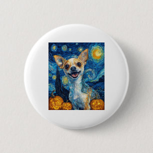 lächelnder Chihuahua-Hund Sternennacht von Van Gog Button