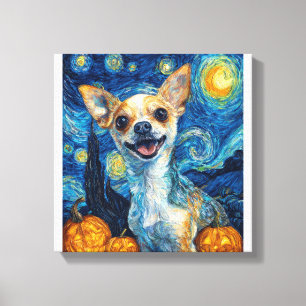 lächelnder Chihuahua-Hund Sternennacht von Van Gog Leinwanddruck