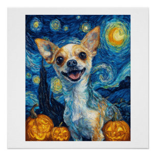 lächelnder Chihuahua-Hund Sternennacht von Van Gog Poster