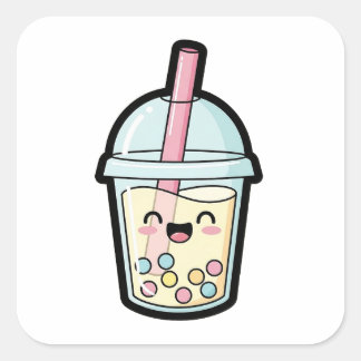 Lächelnder Cupcake – Süße Kawaii-Illustration Quadratischer Aufkleber