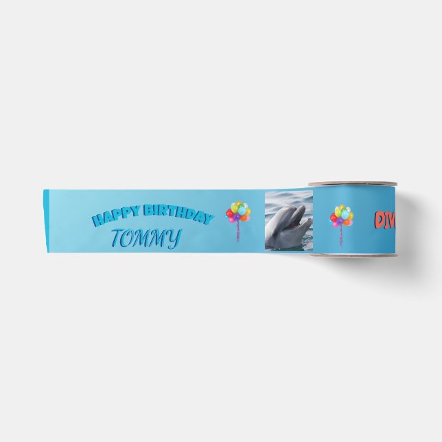 Lächelnder Delfin Geburtstag Satinband (Vorderseite)