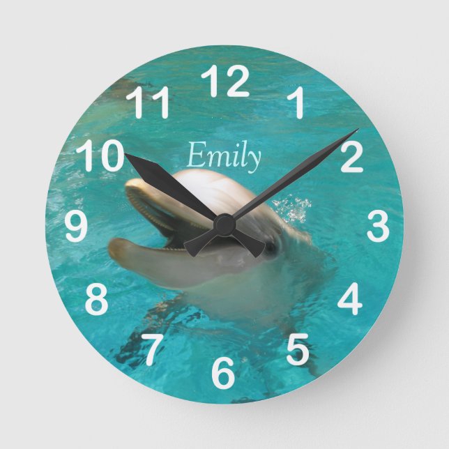 Lächelnder Delphin Runde Wanduhr (Vorderseite)