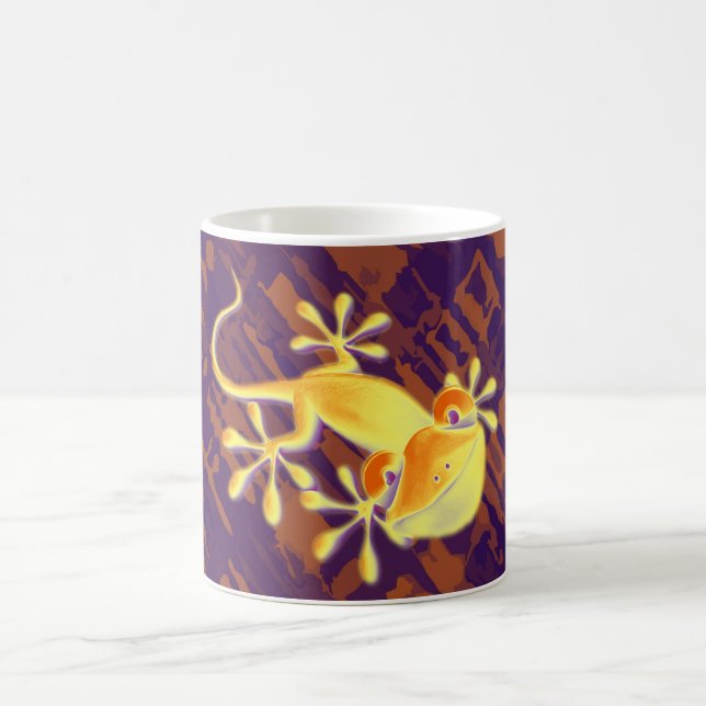 Lächelnder Gecko - violettes orange Muster Kaffeetasse (Mittel)