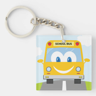 Lächelnder gelber Schulbus Schlüsselanhänger