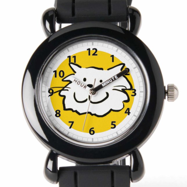 Lächelnder glücklicher KatzenCartoon in Gelb und S Armbanduhr (Von Creator hochgeladen)