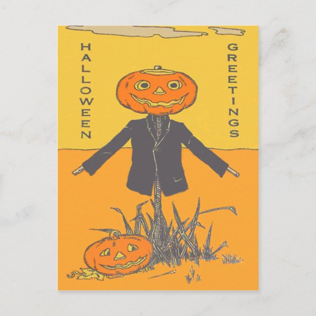 Lächelnder glücklicher Scarecrow Jack O' Lantern Postkarte (Vorderseite)