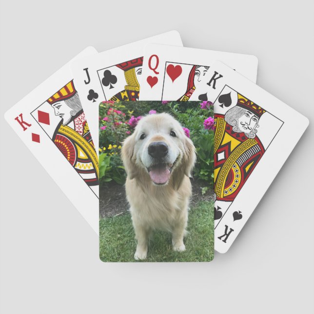 Lächelnder Golden Retriever Hund mit Hübschen Blum Spielkarten (Rückseite)