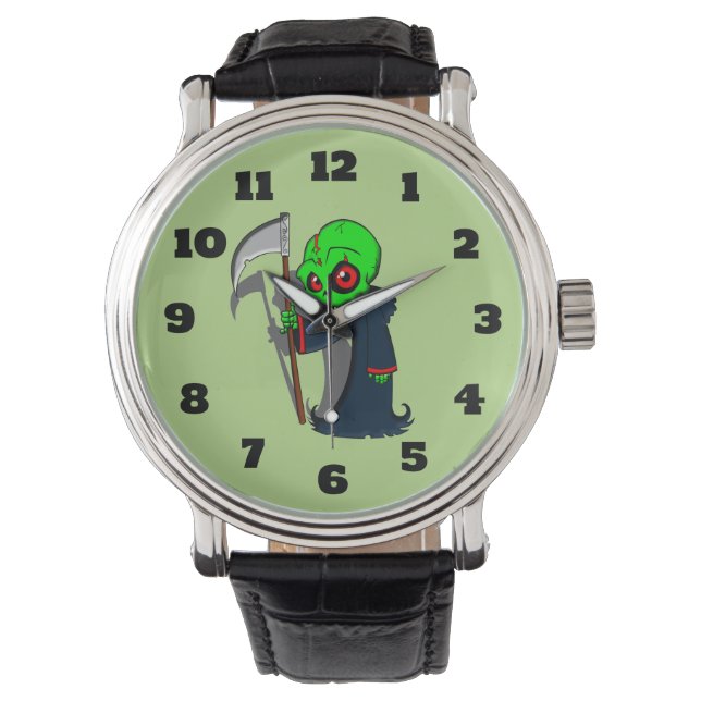 Lächelnder grimmiger Sensenmann Illustration Creep Armbanduhr (Vorderseite)