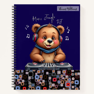 Lächelnder Grizzlybär-DJ, Happy Music Jungle Notizbuch