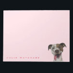 Lächelnder Grubenbull Zeichnend Hund Notizblock<br><div class="desc">Dies wurde mit Bleistift gezeichnet und dann digital mit Konte und Pastellfarben gefärbt. Es ist ein zeichn eines bräunlich-bräunlich-weißen Grubenbullenhundes mit einem riesigen,  strahlenden Lächeln. Ihre Zunge klebt aus dem Mund.</div>