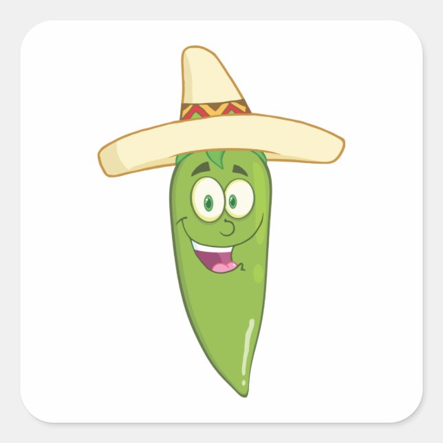 Lächelnder grüner Chili Pepper Quadratischer Aufkleber (Vorderseite)
