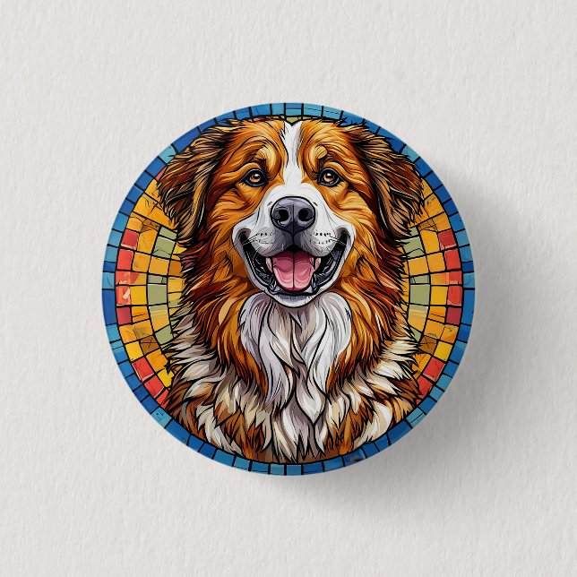 Lächelnder Hund im mosaikischen Hintergrund Button (Vorderseite)