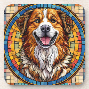 Lächelnder Hund im mosaikischen Hintergrund Getränkeuntersetzer