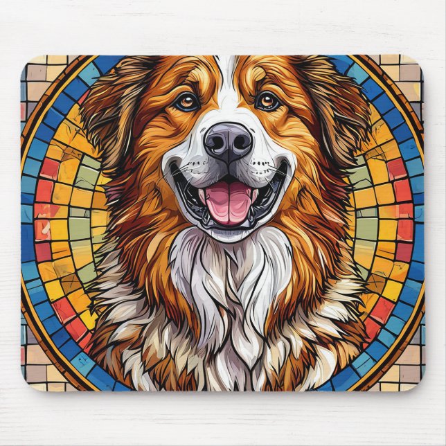 Lächelnder Hund im mosaikischen Hintergrund Mousepad (Vorne)