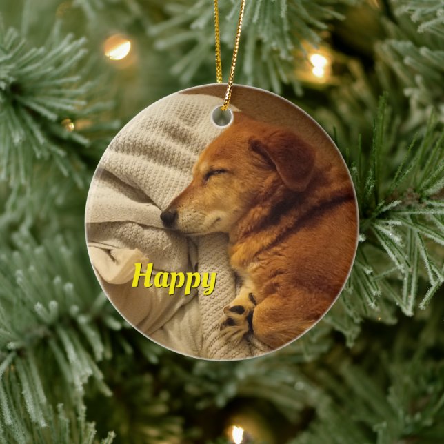 Lächelnder Hund Keramik Ornament (Baum)