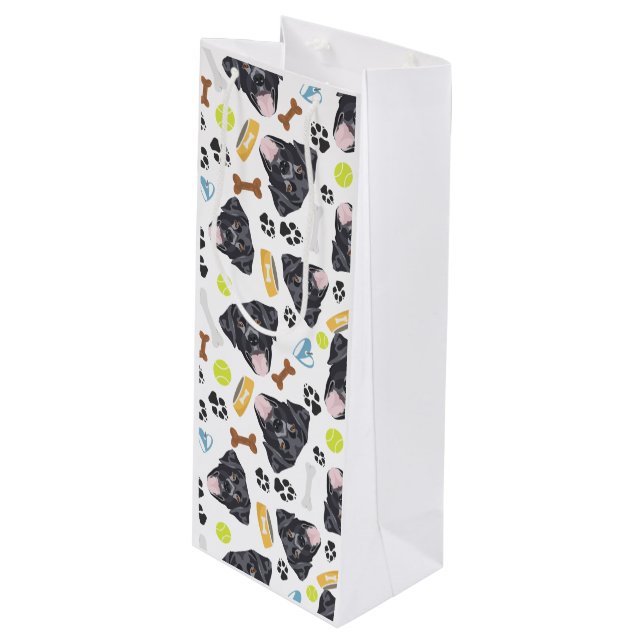 Lächelnder Hund schwarzes Labrador Geschenktüte Für Weinflaschen (Vorderseite Schrägansicht)