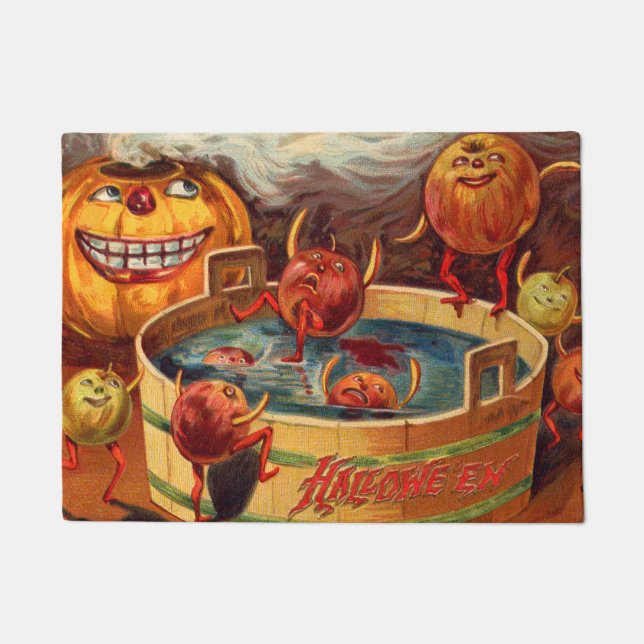 Lächelnder Jack O' Lantern Kürbis Apfel Fußmatte (Vorderseite)