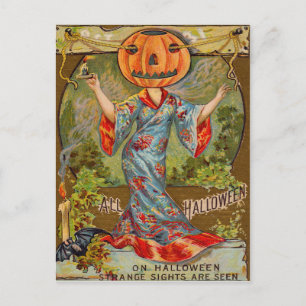 Lächelnder Jack O' Lantern-Kürbis-Fledermaus Postkarte