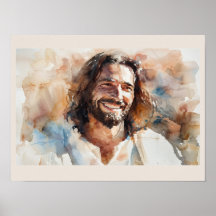 Lächelnder Jesus Aquarell-Porträt | Christliche Ku