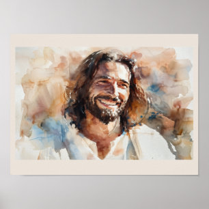 Lächelnder Jesus Aquarell-Porträt Christliche Ku Poster