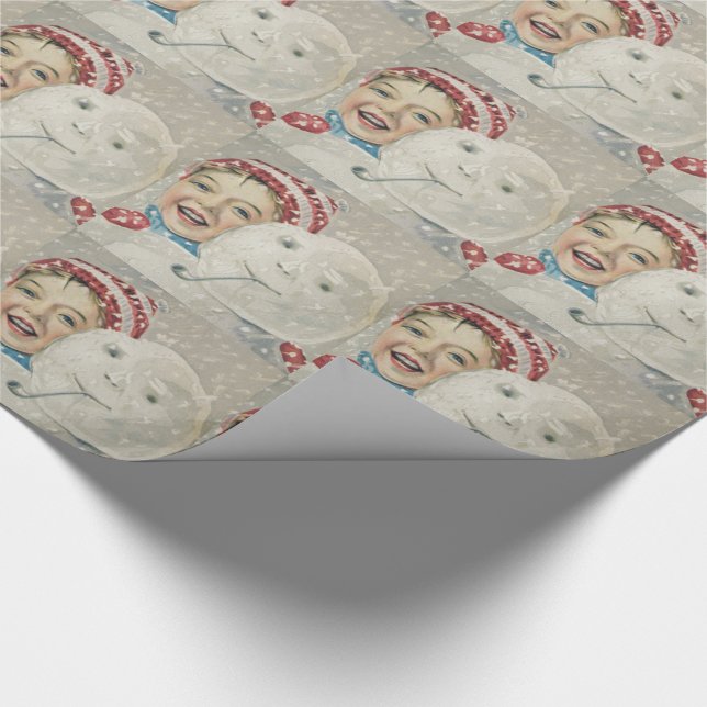 Lächelnder Junge Snowman Schneepfeife Strick Hut Geschenkpapier (Ecke)