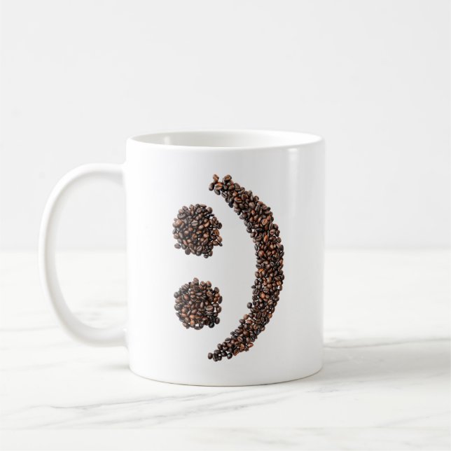 Lächelnder Kaffee Bean Emoji Face Texter Kaffeetasse (Links)