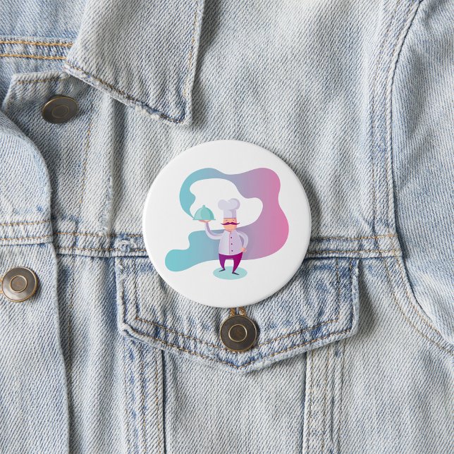 Lächelnder Koch mit Mustache und Serviertablett Button (Von Creator hochgeladen)