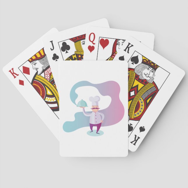 Lächelnder Koch mit Mustache und Serviertablett Spielkarten (Rückseite)