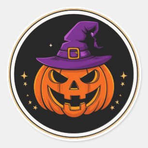 Lächelnder Kürbis-Hexenhut Halloween 🎃 Runder Aufkleber