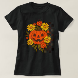 Lächelnder Kürbis Retro-Blumen-Halloween-Design fü T-Shirt