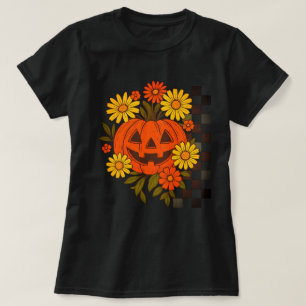 Lächelnder Kürbis Retro-Blumen-Halloween-Design fü T-Shirt