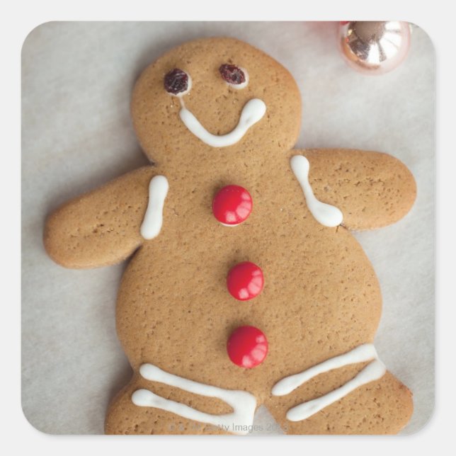 Lächelnder Lebkuchenmann Quadratischer Aufkleber (Vorderseite)