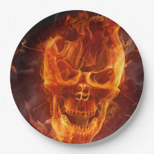 Lächelnder lodernder Schädel Halloween Pappteller