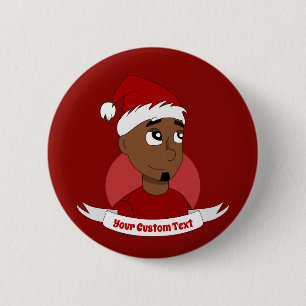 Lächelnder Mann Weihnachts-Cartoon Button