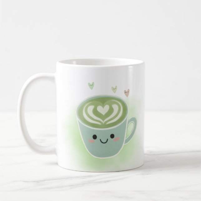 Lächelnder Matcha-Latte-Herz-Becher Kaffeetasse (Links)
